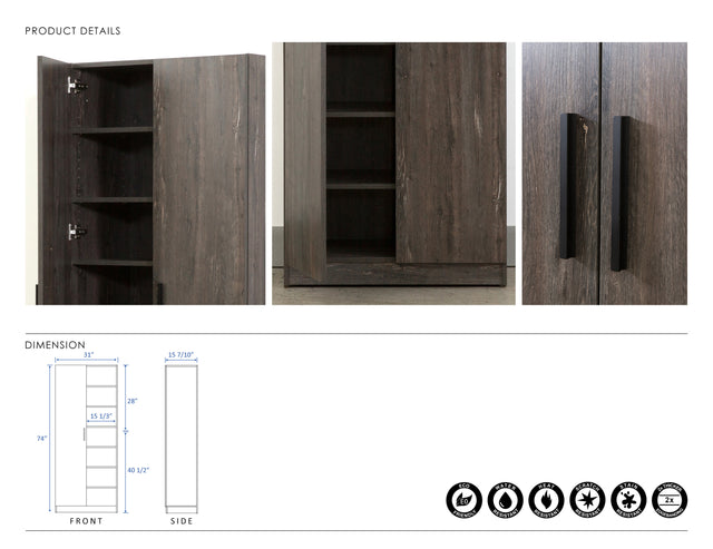 Mia Farmhouse Shoe Cabinet with Six Shelves in Rustic Gray