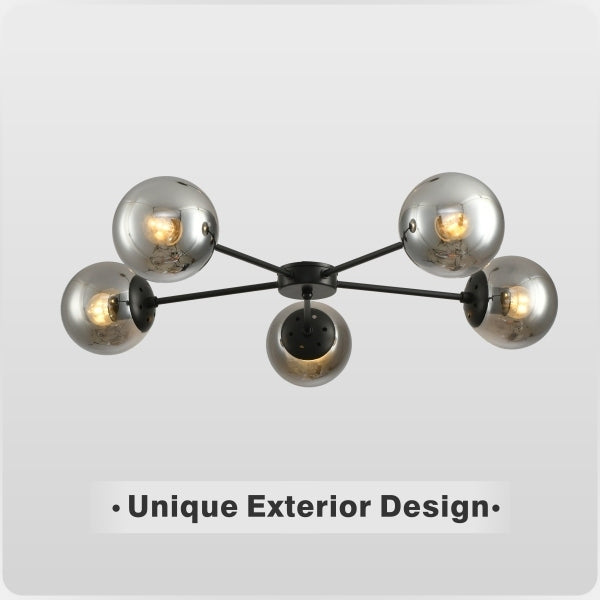 Modern American style chandelier-black-glass lampshade -5 bulbs