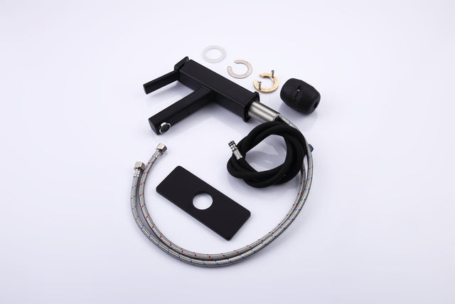 Bathroom Sink Faucet with Pull Out Sprayer, Single Handle Basin Mixer Tap for Hot and Cold Water, Lavatory Pull Down Vessel Sink Faucet with Rotating Spout