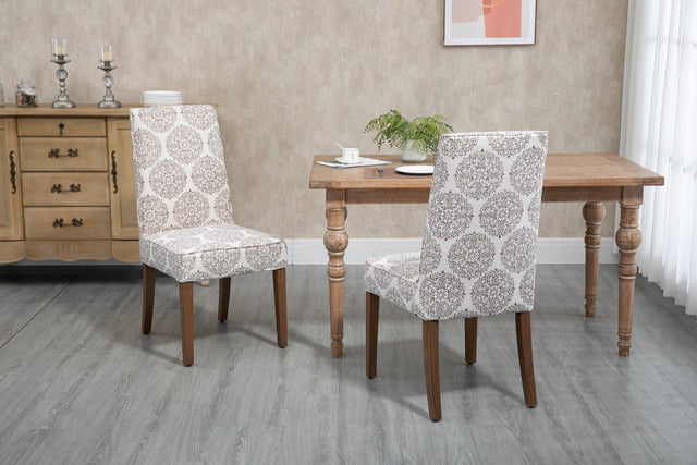 Cover Removable Interchangeable and Washable Coffee Medallion Fabric Upholstered Parsons Chair with Solid Wood Legs 2 PCS