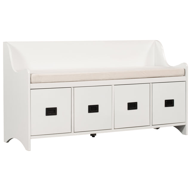 TREXM Movable Cushion Storage Bench with Drawers and Backrest for Entryway and Living Room(White)