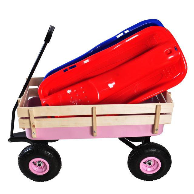 Outdoor Wagon All Terrain Pulling w/Wood Railing Air Tires Children Kid Garden