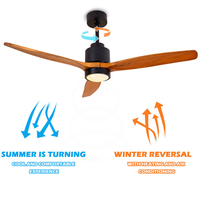 Quiet 52” Wood Ceiling Fans with Lights and Remote Moisture-proof Outdoor Ceiling Fan for Patios, 6 Speeds Ceiling Fan for Living Bedroom Kitchen, 3 Light Color, Timer Function, Reversible Motor