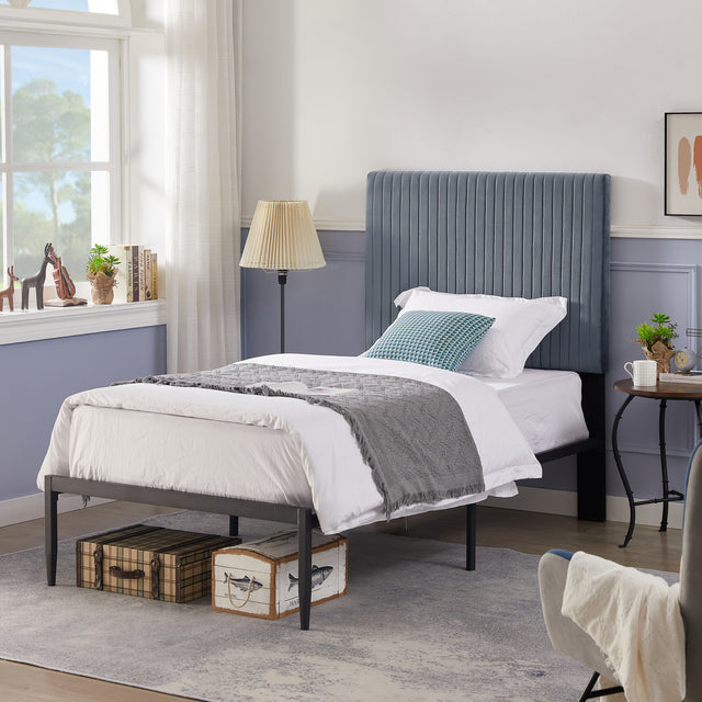 B110 Twin bed Beautiful line stripe cushion headboard Strong iron frame with high temperature paint