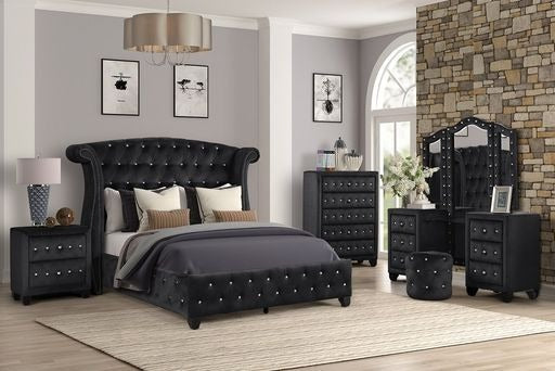 Sophia Full 6 Pc Vanity Upholstery Bedroom Set Made With Wood In Black