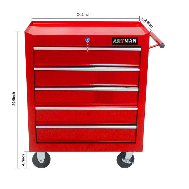 5 DRAWERS MULTIFUNCTIONAL TOOL CART WITH WHEELS-RED