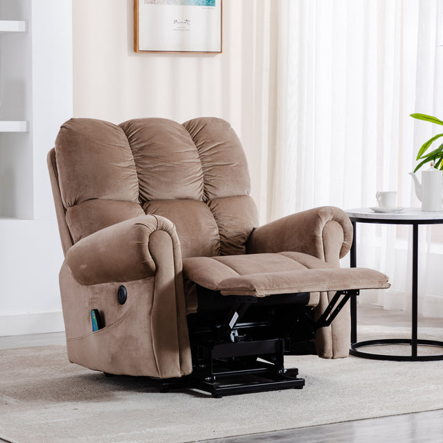 Electric lift recliner with heat therapy and massage, suitable for the elderly, heavy recliner, with modern padded arms and back, camel