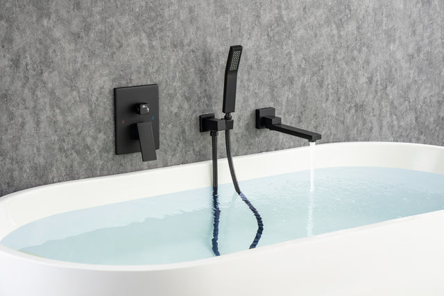 Waterfall Wall Mounted Bathtub Faucet with Hand Shower Swivel Tub Filler Faucet Single Handle Solid Brass