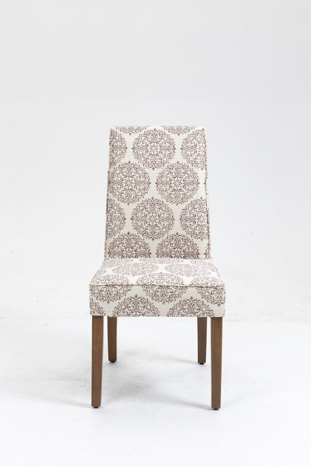 Cover Removable Interchangeable and Washable Coffee Medallion Fabric Upholstered Parsons Chair with Solid Wood Legs 2 PCS