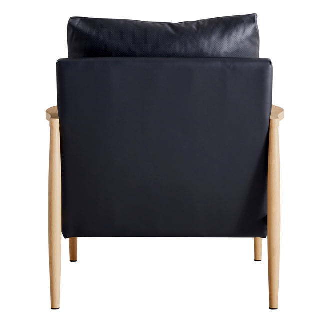 Sofa Chair.Black PU Leather Accent Arm Chair Mid Century Modern Upholstered Armchair with Imitation solid wood color Metal Frame Padded Backrest and Seat Cushion Sofa Chairs for Living Room