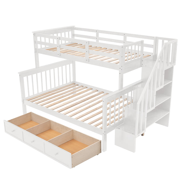 Stairway Twin-Over-Full Bunk Bed with Drawer, Storage and Guard Rail for Bedroom, Dorm, for Adults, White color(OLD SKU :LP000219AAK)