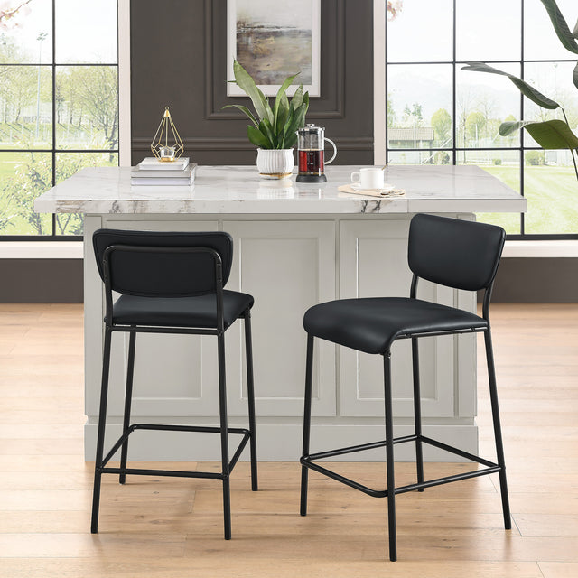 Pu Faux Leather Counter Stools Set of 2, Pub Counter Stool with Back and Footrest, Black (17.5"x19.25“x34.5”)