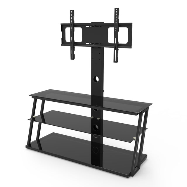 Black Multi-Function Angle And Height Adjustable Tempered Glass TV Stand