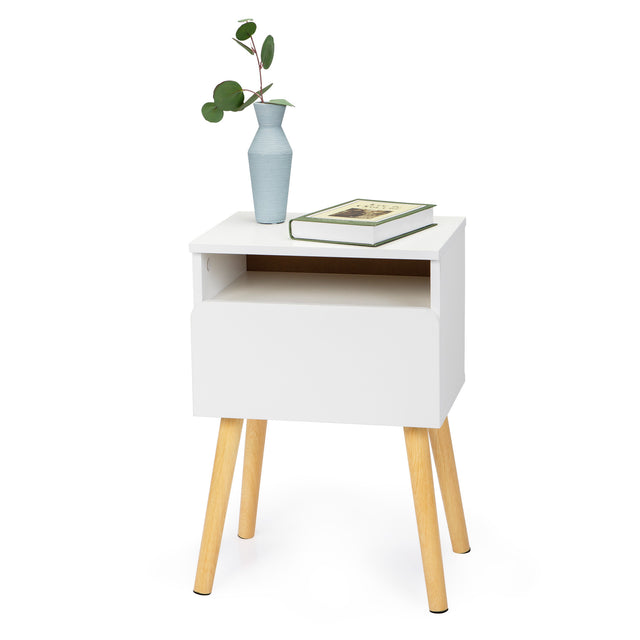 Versatile Nightstand, Bedroom End Table with Drawer, Storage Shelf, Side Table for Home & Office, White