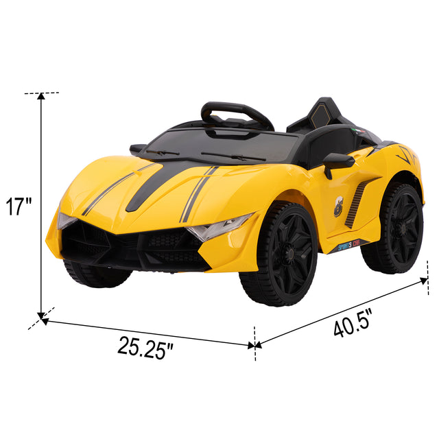 Kids Ride on Car, 12V Battery Powered Sports Vehicle with 2.4G RC, Music, LED Lights, Toddler Electric Car for Indoor Outdoor Play, 3-6 Years Old, Yellow