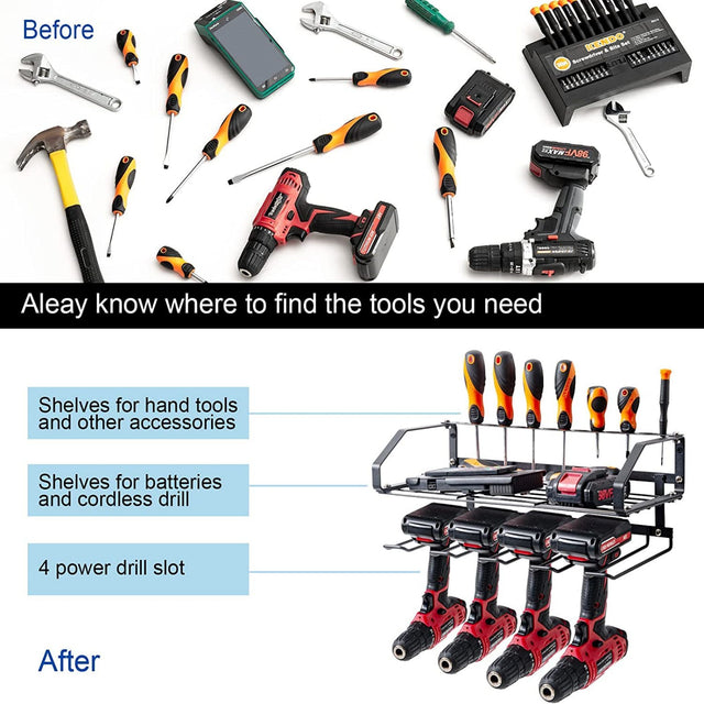 Power Tool Organizer for Garages and Warehouses, Wall Mounted Tool Organizer for Storing Drill Bits and Screwdrivers, Clearance Tools for Cordless Drills