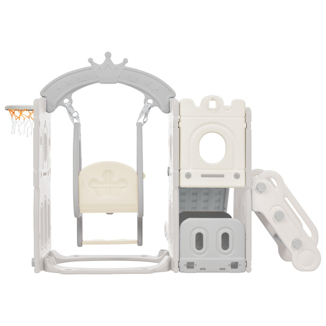 Toddler Slide and Swing Set 5 in 1, Kids Playground Climber Slide Playset with Basketball Hoop Freestanding Combination for Babies Indoor & Outdoor