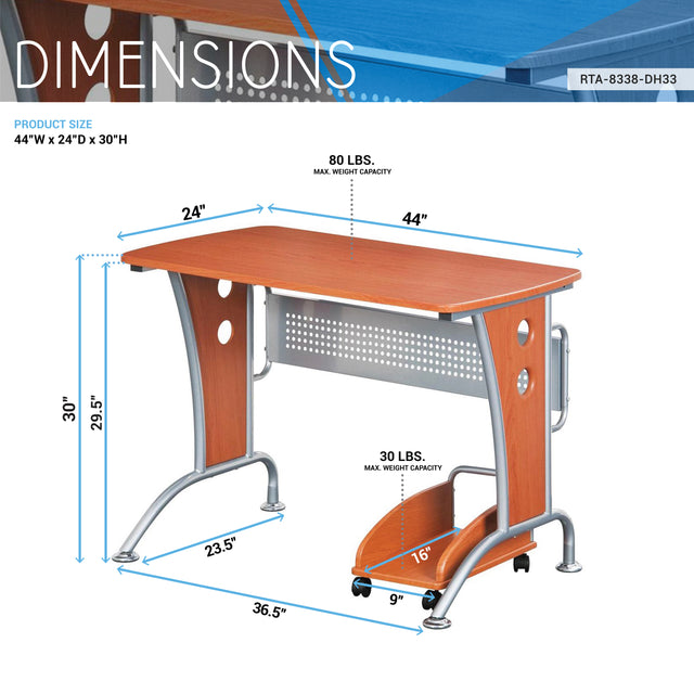 Techni Mobili Modern Computer Desk With Mobile CPU Caddy, Dark Honey