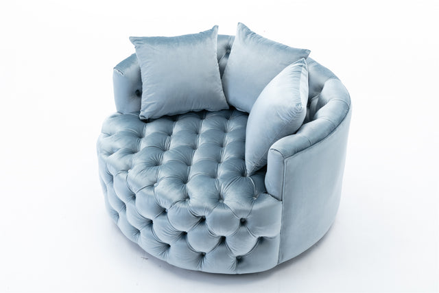 Coolmore Modern Akili swivel accent chair barrel chair for hotel living room / Modern leisure chair Light blue