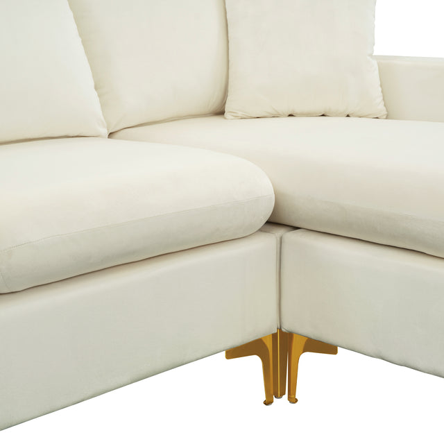 【EAT 3.10】110.6" Sectional Sofa with Ottoman, L-Shape Elegant Velvet Upholstered Couch with 2 Pillows for Living Room Apartment,Cream White
