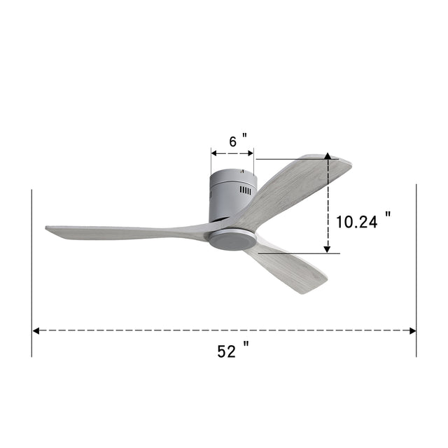 Low Profile Ceiling Fan DC 3 Carved Wood Fan Blade Noiseless Reversible Motor Remote Control Without Light