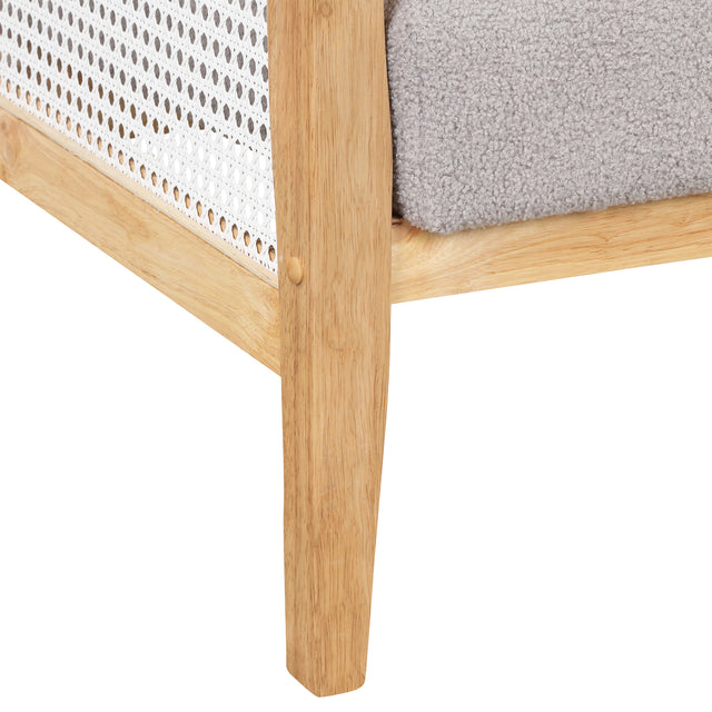 【EAT 3.10】Mid-Century Armchair Rattan Mesh Upholstered Accent Chair,Teddy Short Plush Particle Velvet Armchair for Living Room,Bedroom, Office, Studio,Grey