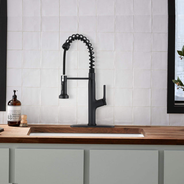 Kitchen Faucet Sink Faucet with Pull Out Sprayer, Single Hole and 3 Hole Deck Mount Matte Black