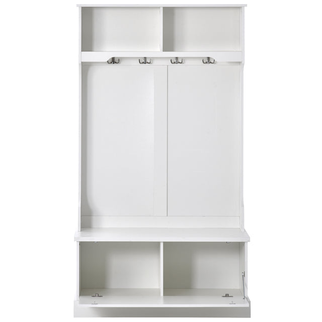 ON-TREND Hall Tree with 4 Hooks, Coat Hanger, Entryway Bench, Storage Bench, 3-in-1 Design, for Livingroom, Hallway (white)