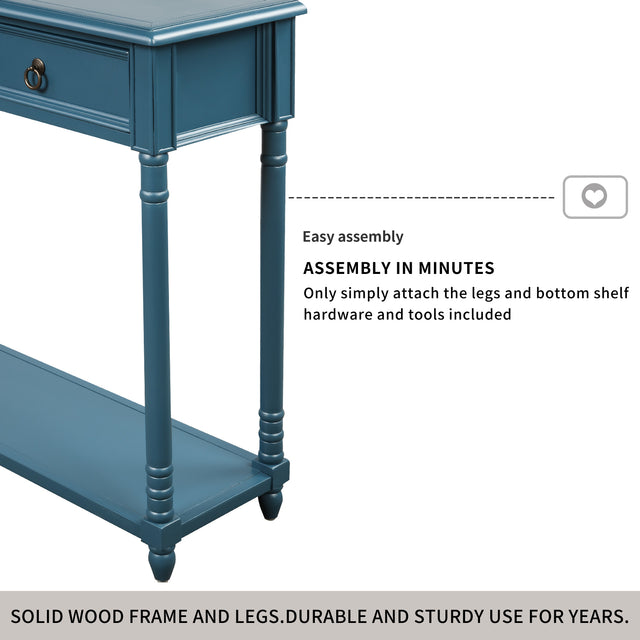 TREXM Console Table Sofa Table with Drawers for Entryway with Projecting Drawers and Long Shelf (Antique Navy)