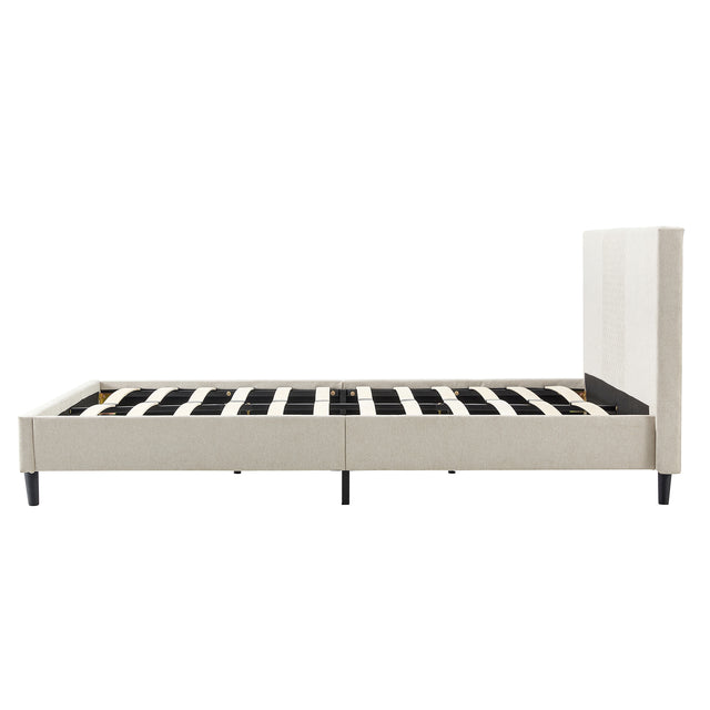 Full Size Platform Bed Frame with Fabric Upholstered Headboard and Wooden Slats Support, Fully Upholstered Mattress Foundation/No Box Spring Needed/Easy Assembly, Beige