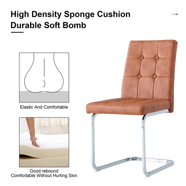 Glass Dining Table, Dining Chair set, 4 Brown Embedded Button Dining Chairs and 1 Dining Table .Table Size 51" W x 31"D x 30" H