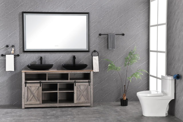 60in. W x 36in. H Oversized Rectangular Black Framed LED Mirror Anti-Fog Dimmable Wall Mount Bathroom Vanity Mirror Wall Mirror Kit For Gym And Dance Studio 36X 60