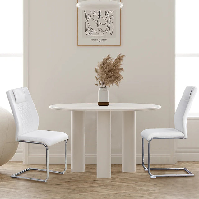 Modern Dining Chairs With Faux Leather Padded Seat Dining Living Room Chairs Upholstered Chair With Metal Legs Design for Kitchen, Living, Bedroom, Office Chairs Set of 2 (White+PU Leather)
