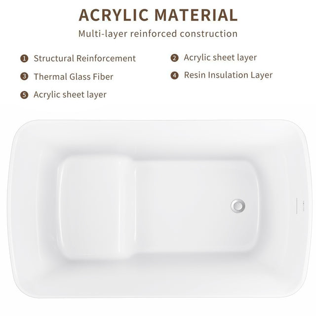 47" 100% Acrylic Freestanding Bathtub,Contemporary Soaking Tub,white bathtub