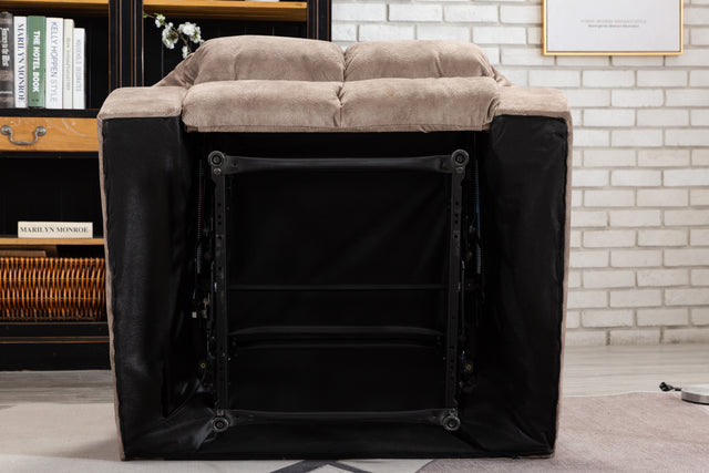 Recliner Chair Overstuffed, Manual Reclining Single Couch Wide Seat with Thickened Headrest and Back (Camel)