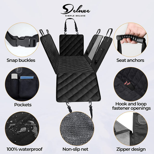 Simple Deluxe Dog Car Seat Cover for Back Seat, 100% Waterproof Pet Seat Protector with Mesh Window, Scratchproof & Nonslip Dog Hammock for Cars, Trucks, SUVs, X-Large