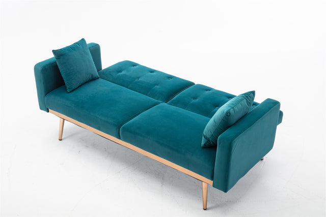 COOLMORE Velvet Sofa , Accent sofa .loveseat sofa with rose gold metal feet and Teal Velvet