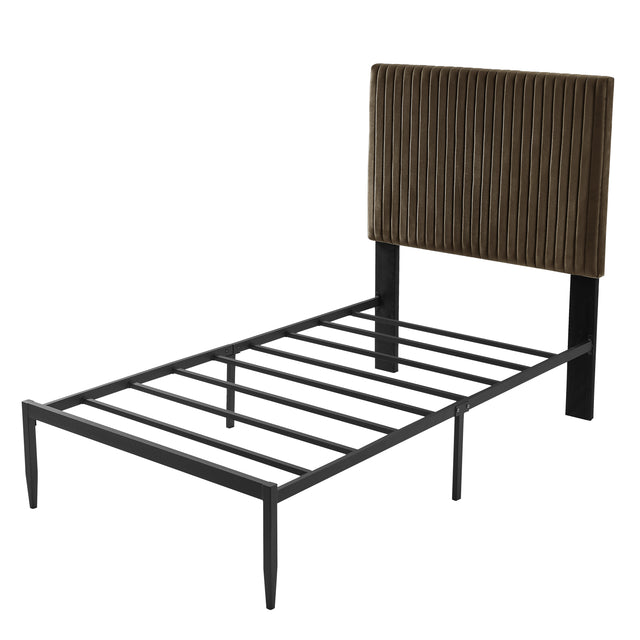 B110 Twin bed Beautiful line stripe cushion headboard Strong iron frame with high temperature paint