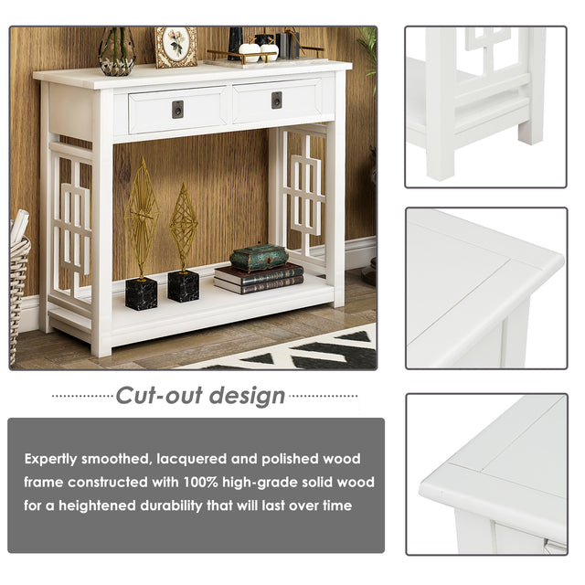 TREXM Console Table with 2 Drawers and Bottom Shelf, Entryway Accent Sofa Table (White)