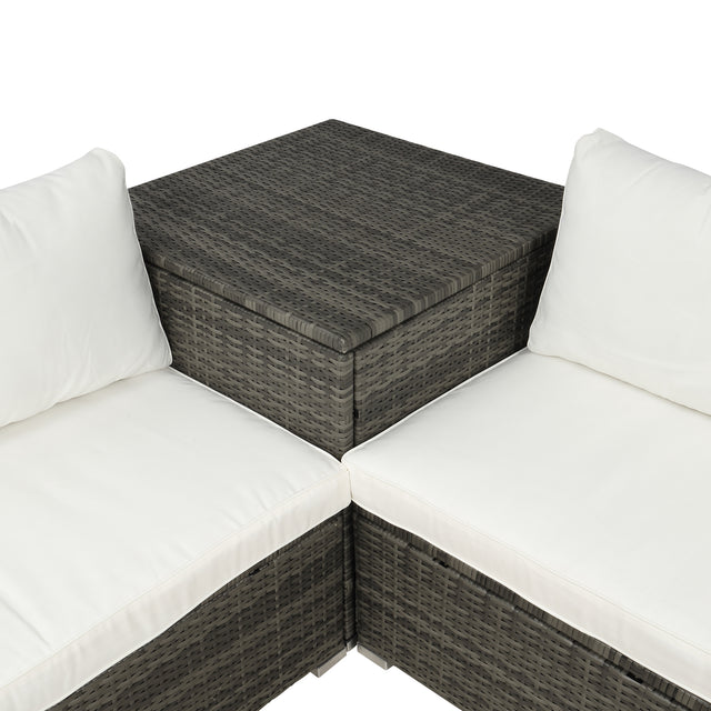 TOPMAX 4 PCS Outdoor Cushioned PE Rattan Wicker Sectional Sofa Set Garden Patio Furniture Set (Beige Cushion)