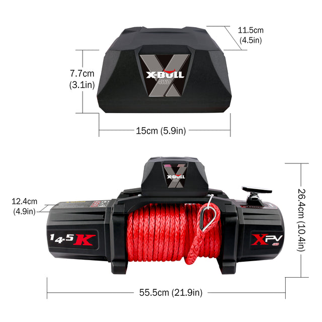 X-BULL Electric Winch XPV 14500 LBS 12V Synthetic Red Rope New Arrival Jeep Towing Truck 4WD