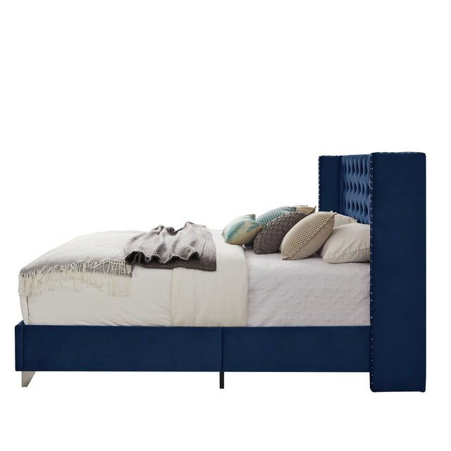 B100S King bed with one nightstand, Button designed Headboard,strong wooden slats + metal legs with Electroplate