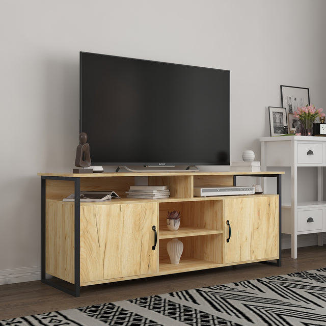 TV Stand ,Modern Wood Universal Media Console with Metal Legs, Home Living Room Furniture Entertainment Center,oak