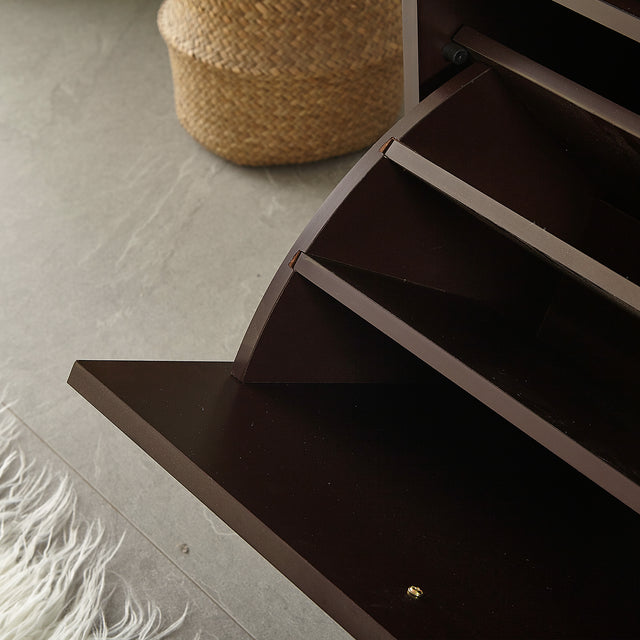 Living room shoe bench with PU seat,small size shoe cabinet,brown finish