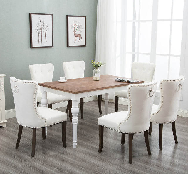 TOPMAX Dining Chair Tufted Armless Chair Upholstered Accent Chair, Set of 6 (Cream)