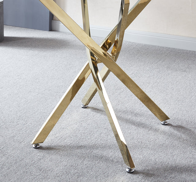 Artisan Modern Small Round Glass Table for Dining Room Sets, 39"Lx 39"Dx 29"H (Gold)