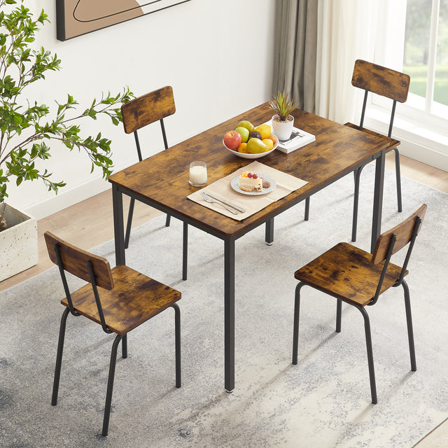 JHX Dining Table Set 5-Piece Dining Chair with Backrest,Industrial style,Sturdy construction(Rustic Brown,43.31’’L*27.56’’W*30.32’’H)