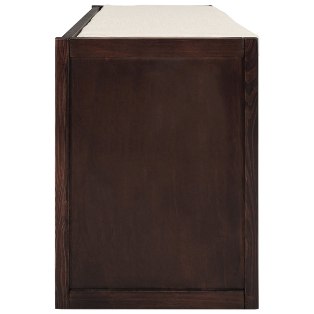 TREXM Storage Bench with Removable Cushion and 3 Flip Lock Storage Cubbies for Living Room, Entryway (Espresso)