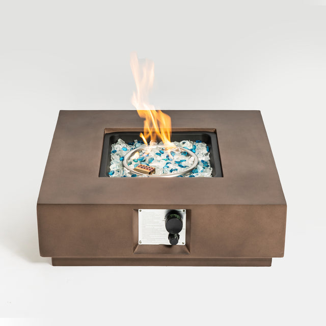 Outdoor Concrete Fire Pit Table with Propane Tank Cover-Brown