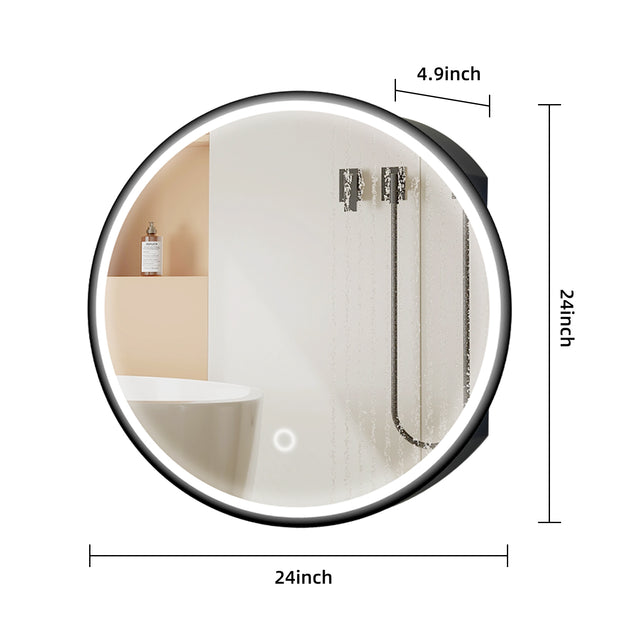 24x24 inch 3 colors with light Black framed Wall mount Medicine Cabinet with Mirror Anti-fog function